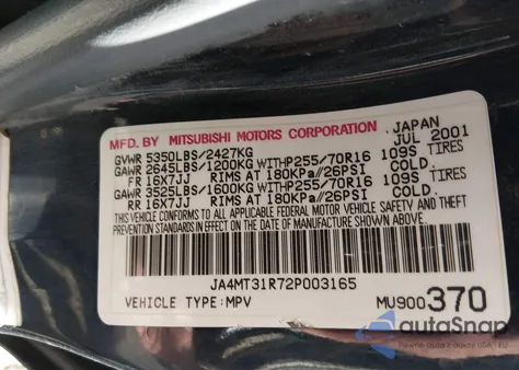 2002 Mitsubishi Montero Sport Xls z USA, uszkodzony, nr VIN JA4MT31R72P003165